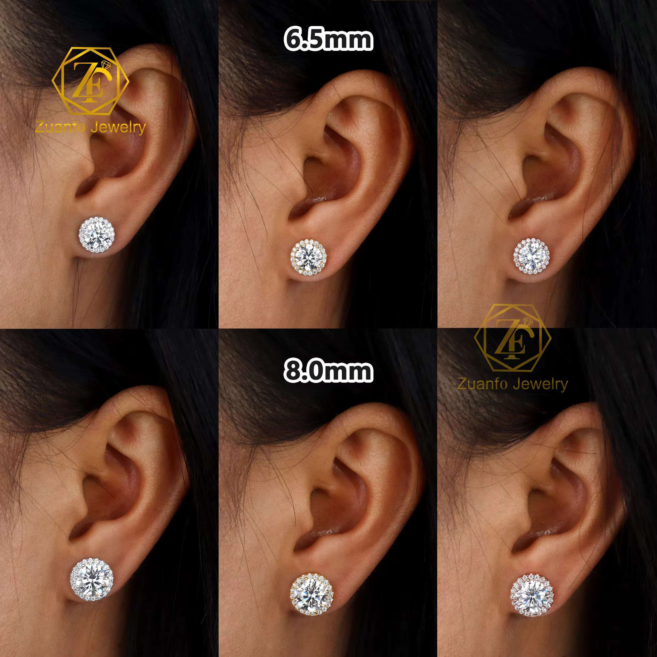 Wholesale Inventory Moissanite Earring 6.5mm 8mm Round Shape D VVS Moissanite Iced Out Diamond Charms 925S Earrings for Women