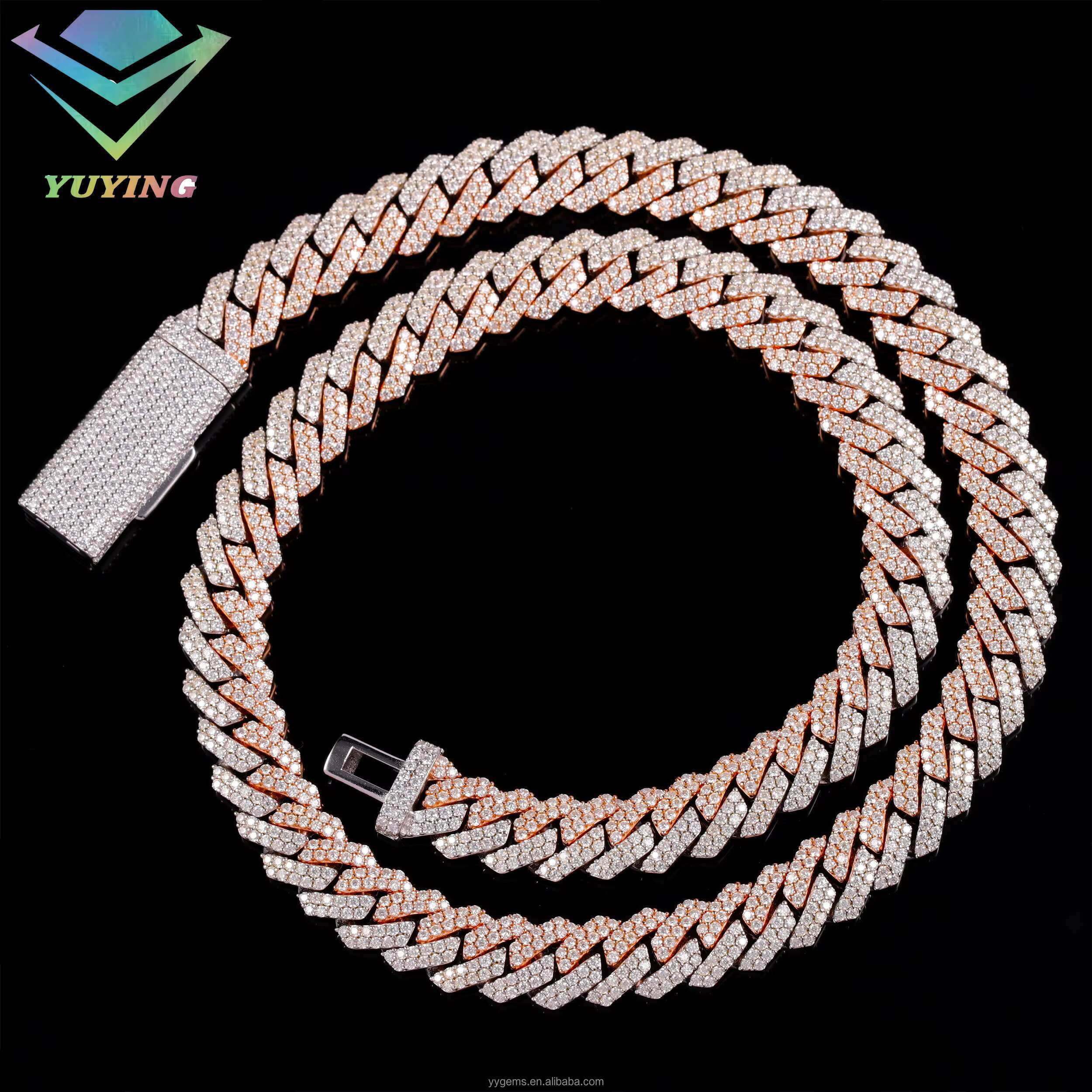 Hip Hop 12mm 2Row Diamond Cuban Link Necklace 925 Silver Fine Jewelry White Gold Plated Iced Out Moissanite Miami Cuban Chain