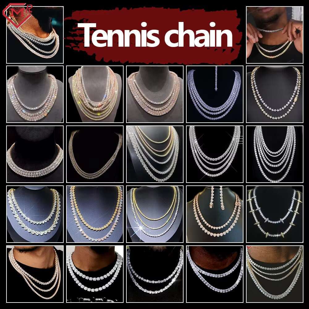 Iced Out Tennis Chains Moissanite Pass Diamond Tester 3mm 925 Silver 10k Gold Moissanite Tennis Chain