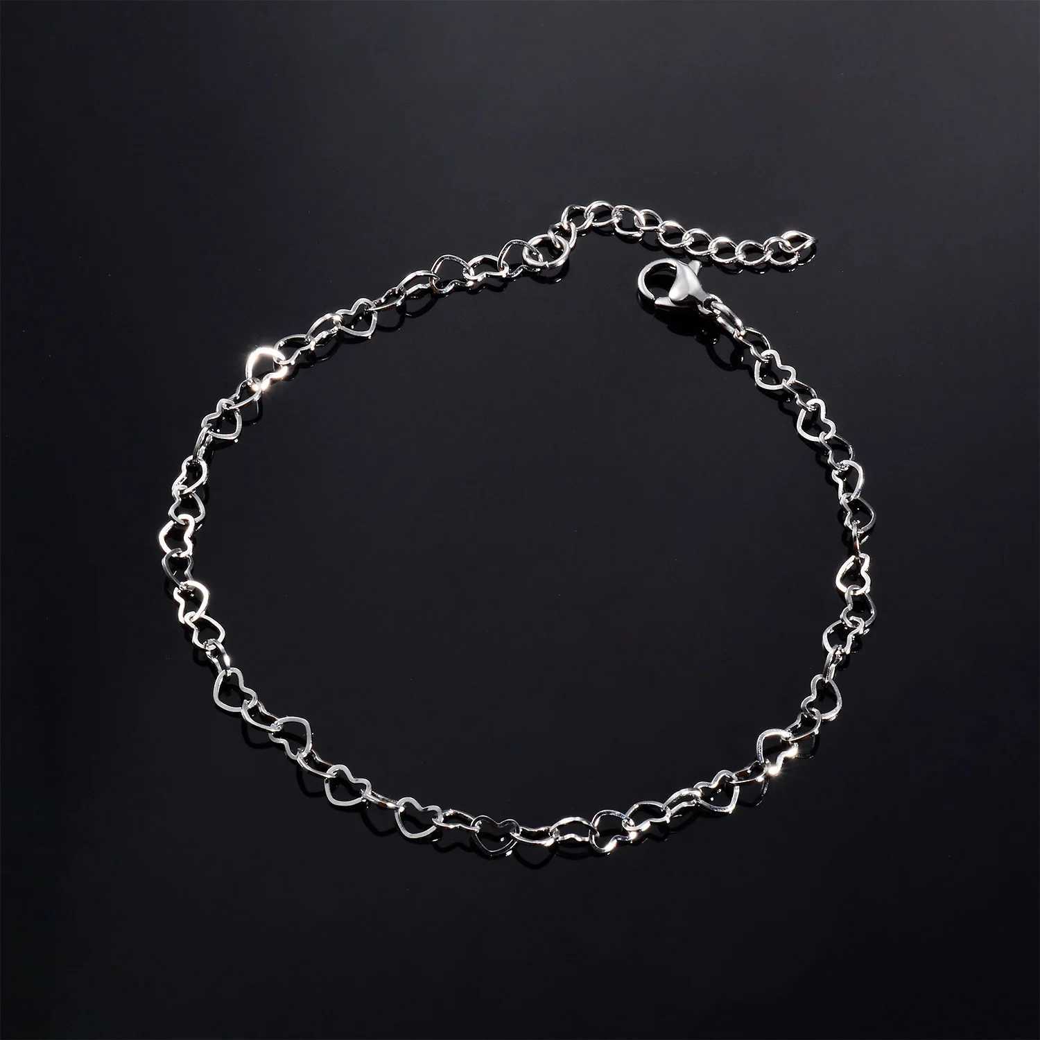 Rolo Heart Stainless Steel Bracelet Wedding Link Sweet Cute Love Statement Chain 3cm Extension Jewelry Gift For WomenC250411