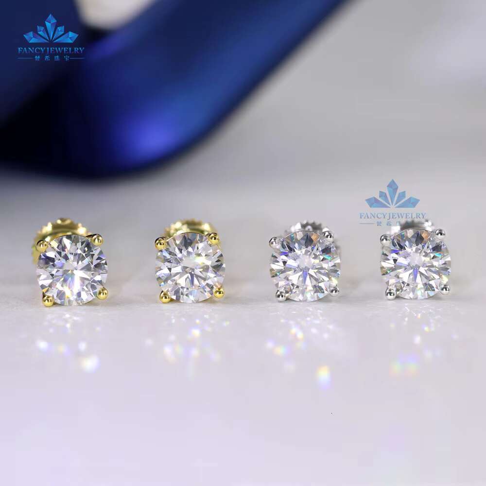 2024 New 925 Sterling Silver Stud Earrings Rhodium Plated 5mm 6.5mm 8mm Moissanite Screw Back Stud Earrings for Women