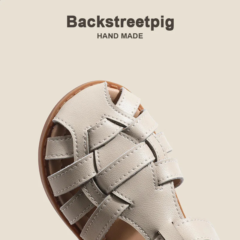 Children Sandals Girls Fashion Rome Braid Geniune Leather Sandals Anti slip soft bottom Summer Shoes Size 22-31 250411