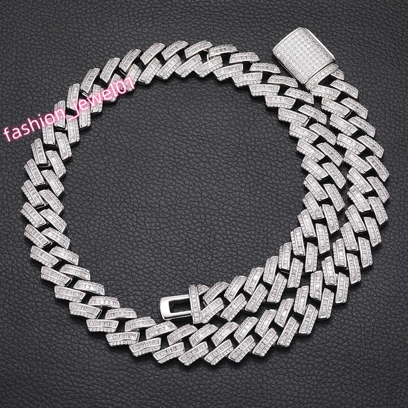 Luxury 16mm Cuban Necklace bracelet Pure 925 Silver Gra Certificate baguette Moissanite Cuban Link Chain for Male