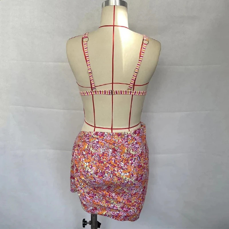 Beachcici 3-piece womens sexy floral print lace up hanger double strap high waisted beach vacation swimsuit 250408