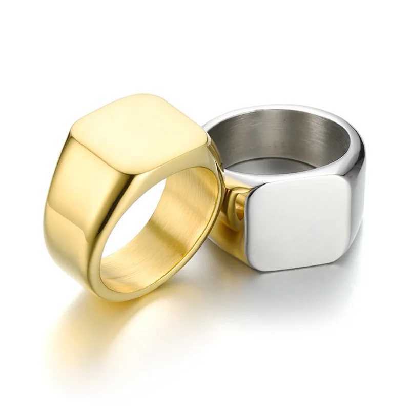 HNSP 316L stainless steel square logo ring suitable for mens 14mm wide male finger jewelry accessoriesXJ250412
