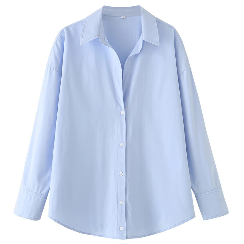 TRAF Womens Blue Shirt Plus Size Long Sleeve Blouse Woman 2025 Shirts Blouses Button Up Oversized Shirt Korean Style Shirts 250411