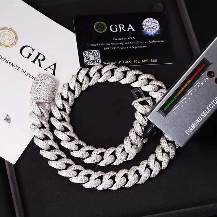Rapper Style 925 Silver Necklace for Men 17mm Wide With GRA Moissanite Diamond Iced Out Cuban Link Chain