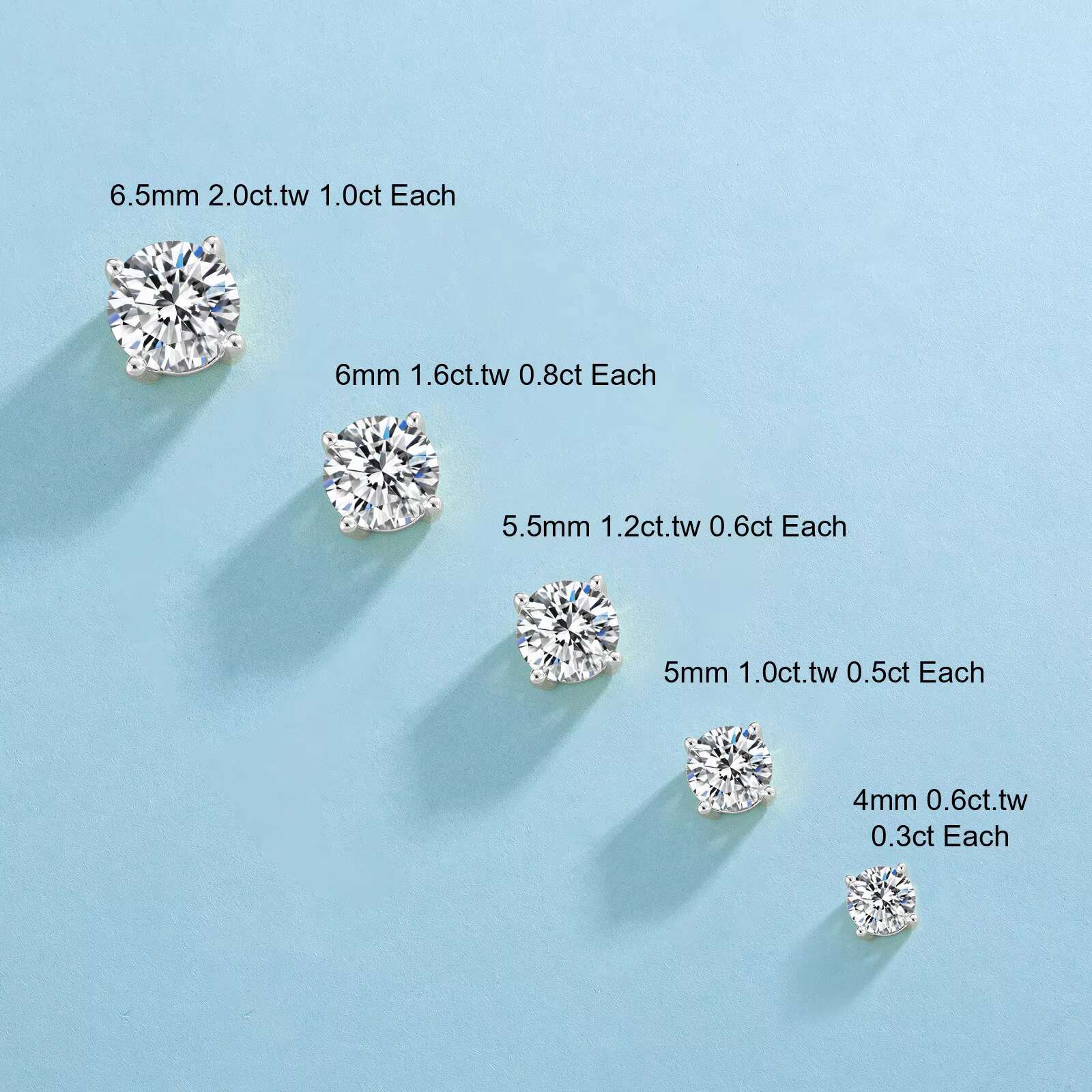 KRKC Wholesale Round Cut Vvs 1CT Mossanite Diamond 925 Sterling Silver Hypoallergenic Moissanite Gold Stud Earring for Men Women
