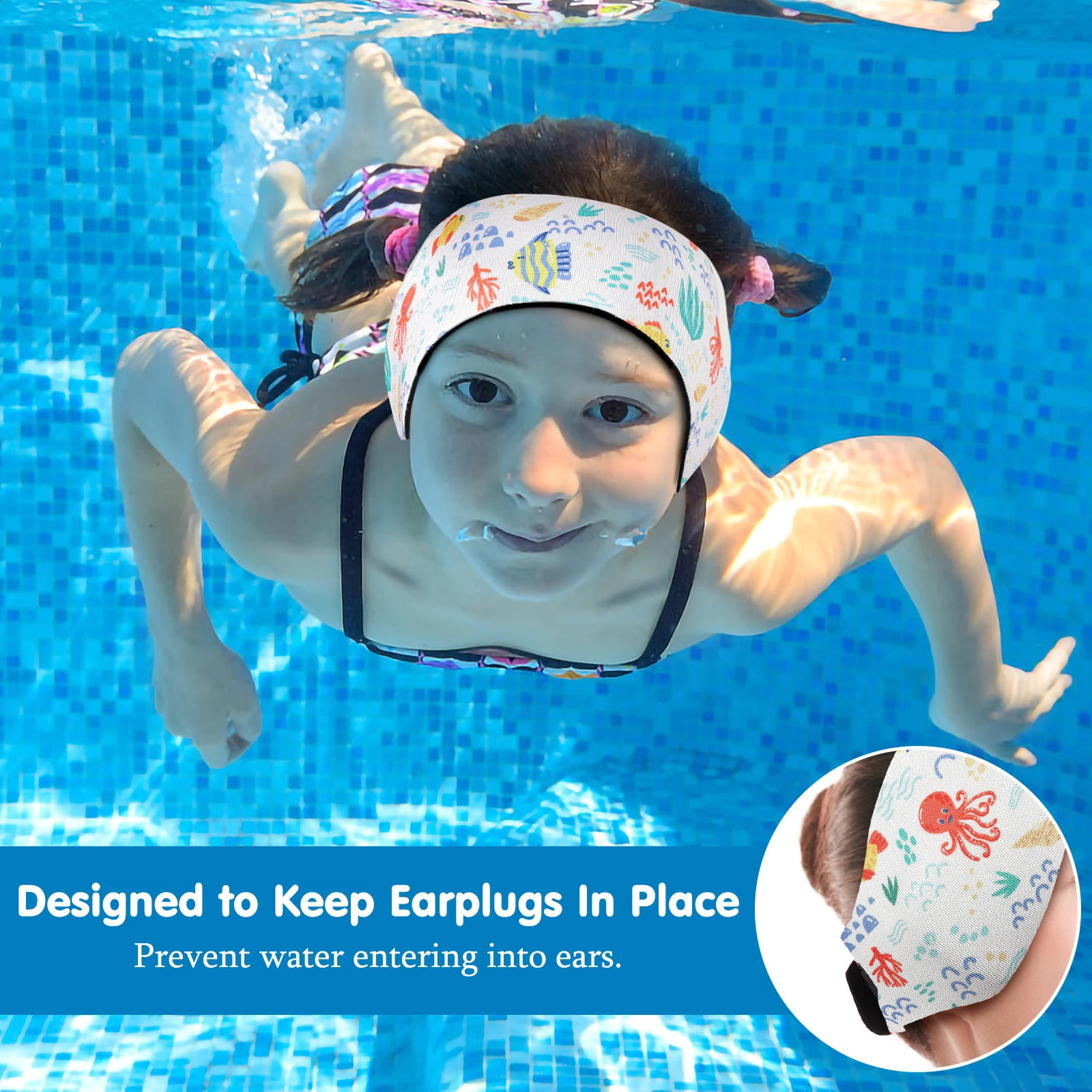 HeySplash Swimming Headband Swim Earplugs Kids Ear Plugs Ear Band Swimmer Ear Protection Elastic Neoprene Ear Guard 250411