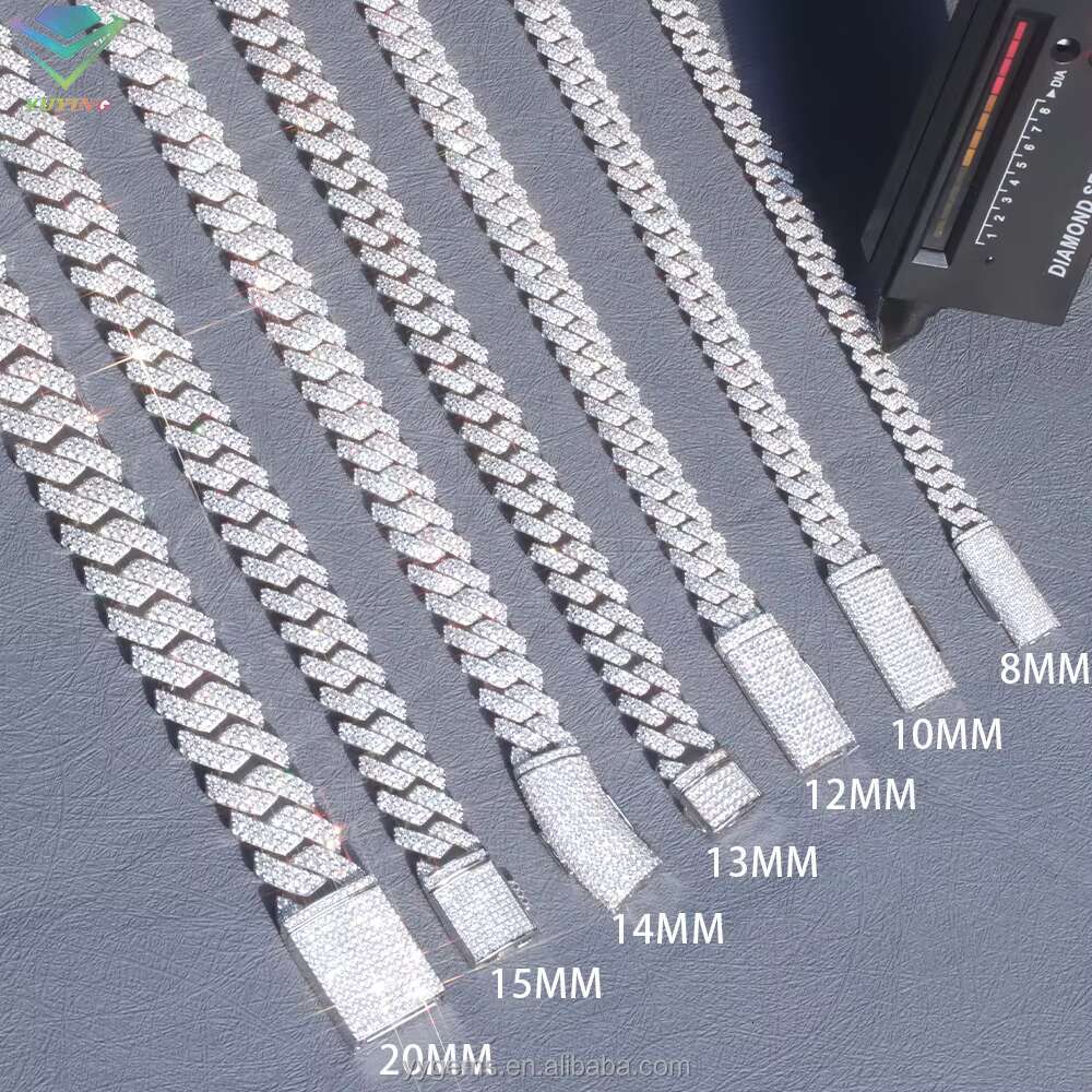 Factory Price High Quality 8mm 10mm 12mm 2rows Moissanite Diamond Chain S925 Sterling Silver Cuban Link Chain for Men