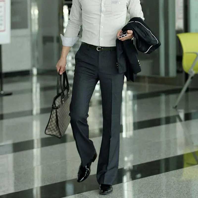 New mens boot cut Trouser business fashion classic office comfort Kahki black and white slim fit formal underwear W250411