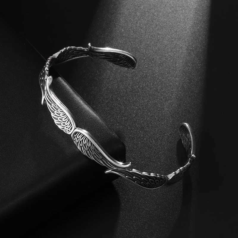 New Retro Creative Design Angel Wings Metal Open Bracelet Men Women Cool Glamour Party Bike JewelryC250411