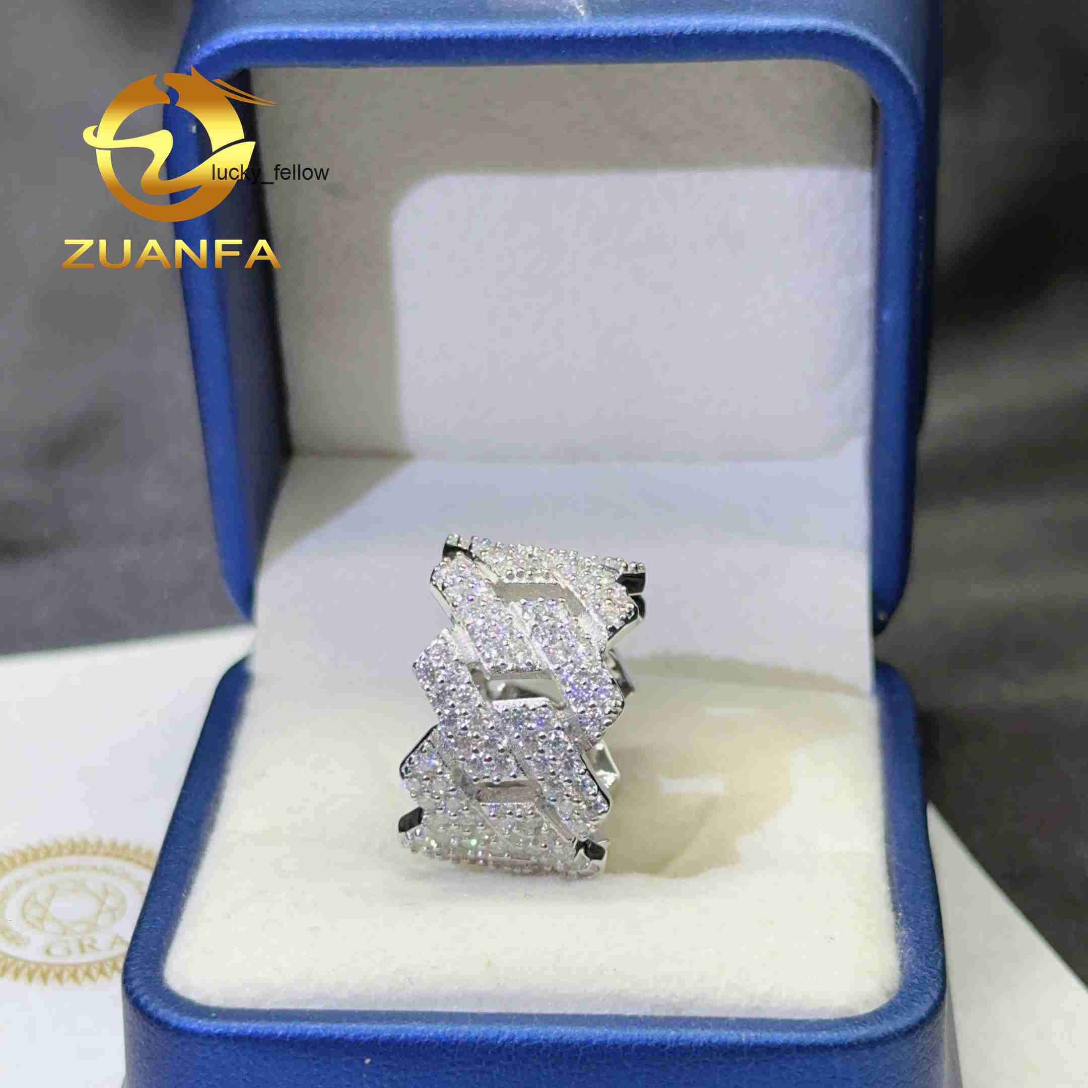 Zuanfa Jewelry Moissanite Rings 925 Sterling Silver Men Vvs1 Moissanite Hip Hop Ring Diamond Rings Men