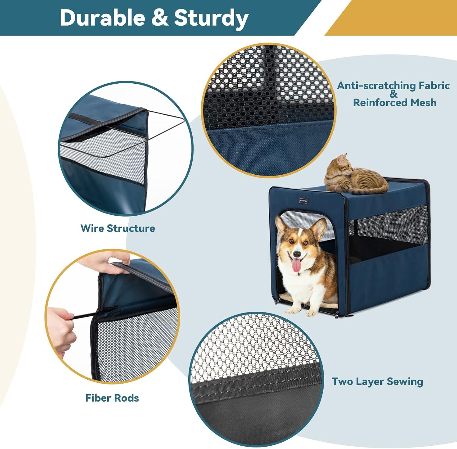 PETSFIT portable dog case, dog travel case -31 inches with thick padding, easy to fold, sturdy and portable, perfect for travel, foldable dog cage nav