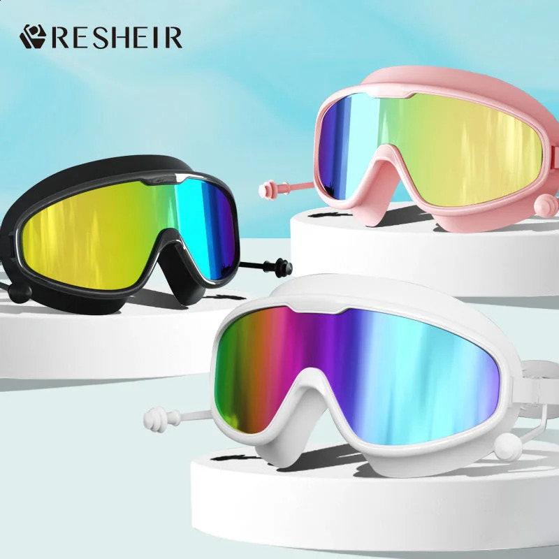 Risers Swimming Goggles Large Frame Nearsighted Swimming Goggles Waterproof Anti-fog HD Transparent One-piece Ear Plugs 250411