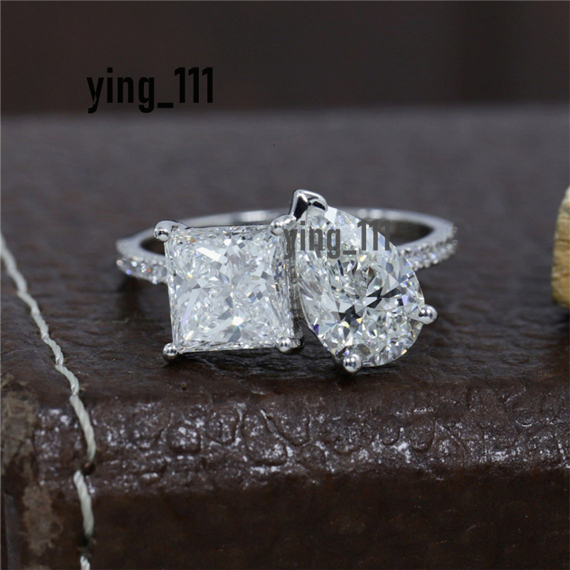 Jewelry 18K White Gold 1.0 Carat Pear And Princess Fashion Design Lab Grown Diamond Engagement Ring For Women Real Gold Wedding Ring