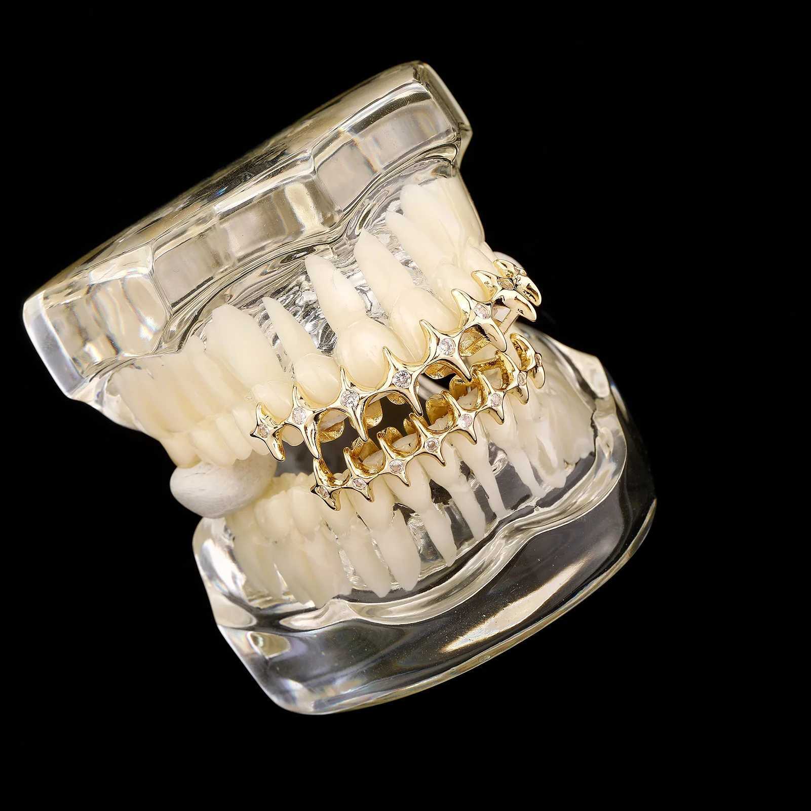 TOPGRILLZ Cross Bling Teen Grilz 8/8 Top Bootom Dental Mouth Punk Tooth Hat Role Playing Party Teeth Rap Singer Hip Hop Jewelry W250412