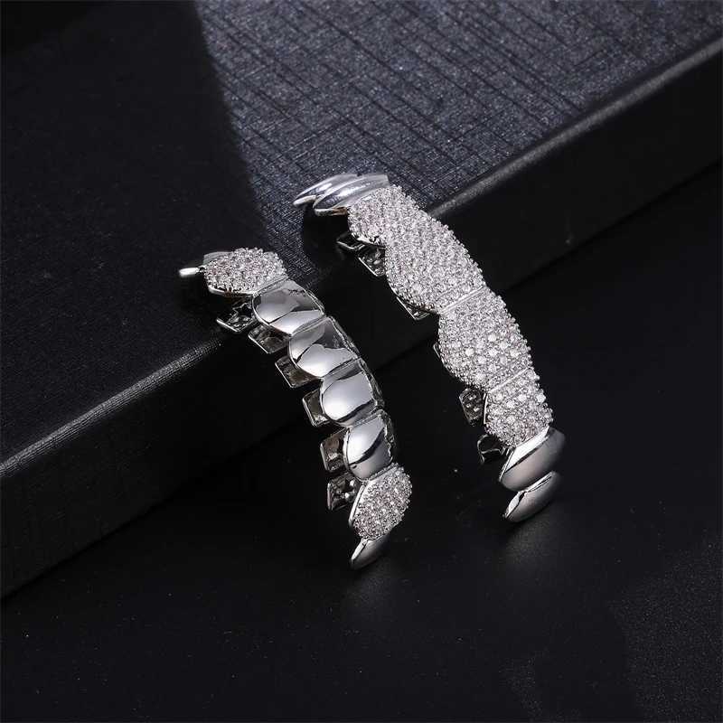 Hip Hop CZ Stones Teeth Grillz Hat Cube Zircon Ice Out Mini Paving Top and Bottom Charm Grill W250412