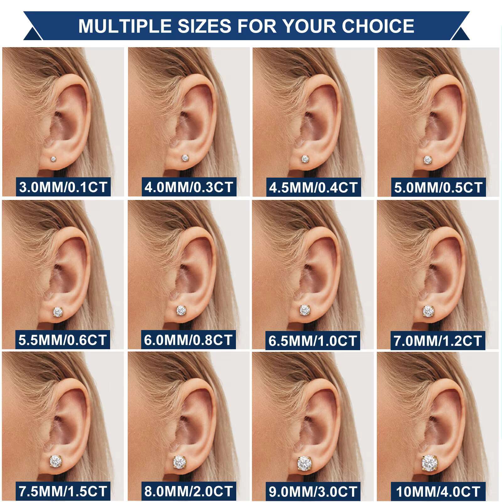 Luxury Mossanite Jewelry 3mm-11mm Classic Screw Back Gold 925 Sterling Silver VVS Moissanite Diamond Stud Earrings for Men Women