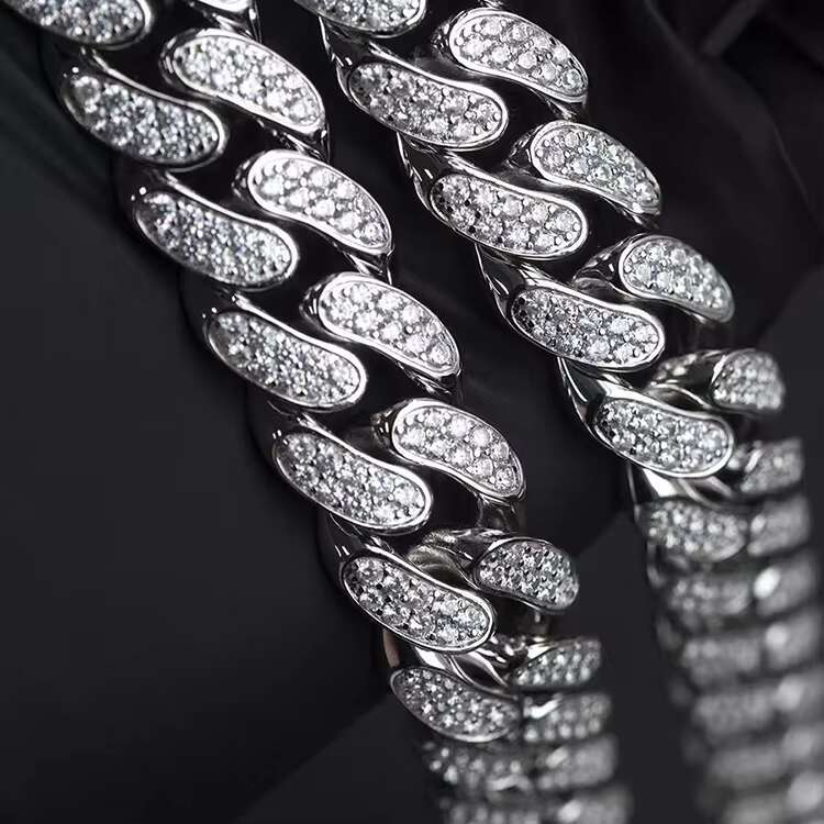 Hot Sale Hiphop Cuban Necklace bracelet Pure Silver 925 Shiny Moissanite Cuban Link Chain