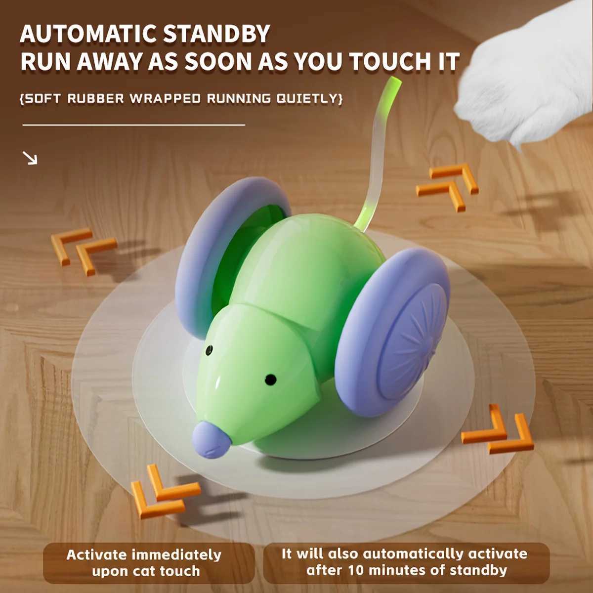 Interactive cat toy with glowing tail mouse USB charging silicone stimulating curiosity suitable for all cat breeds Y250412
