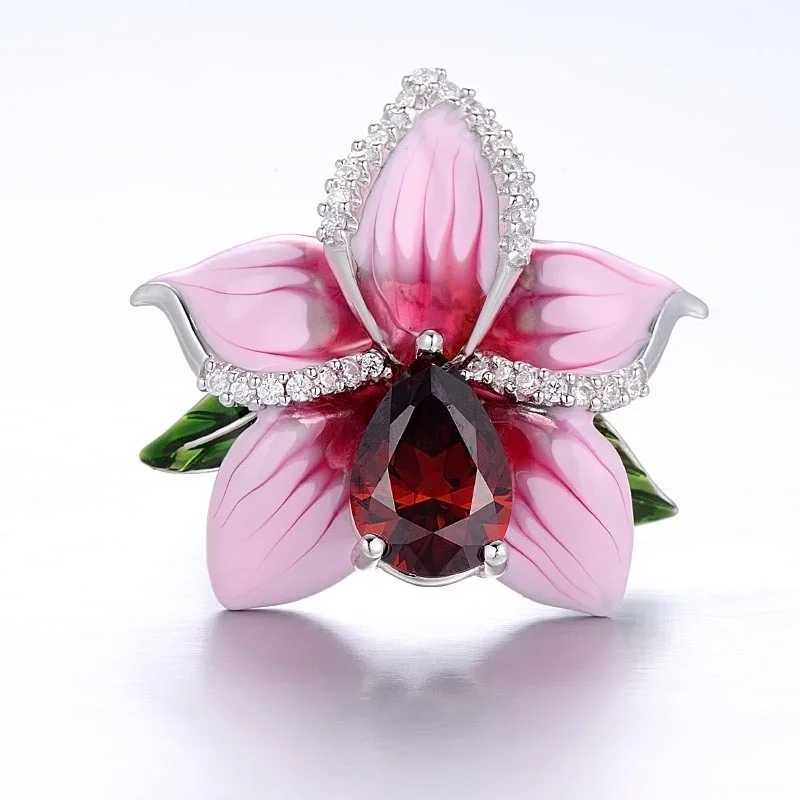Milangirl Pink Wreath Womens Luxury Plant Flower Design Red Zircon Birth Ring Engagement Jewelry All on SaleXJ250412