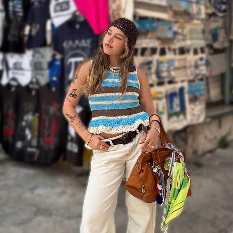 Women's stripe casual elegant knit top for commutin School and nature style going out tops women Spring/Summer/autumn---NBL140