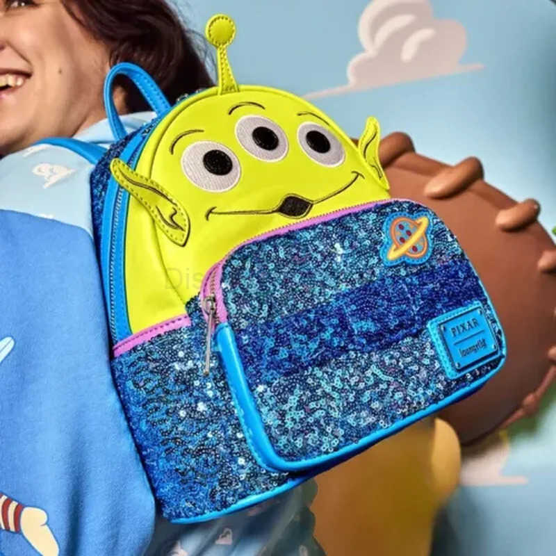 Disney Toy Story Alien Loungefly Glitter Mini Backpack Cute Cartoon Student Backpack ChildrenS Outdoor Travel Bag Girls Gift X250412