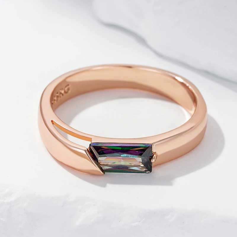 Kienl Hot Square Colored Natural Zircon Ring Womens 585 Rose Gold Exquisite Wedding Dress Daily Exquisite JewelryXJ250412