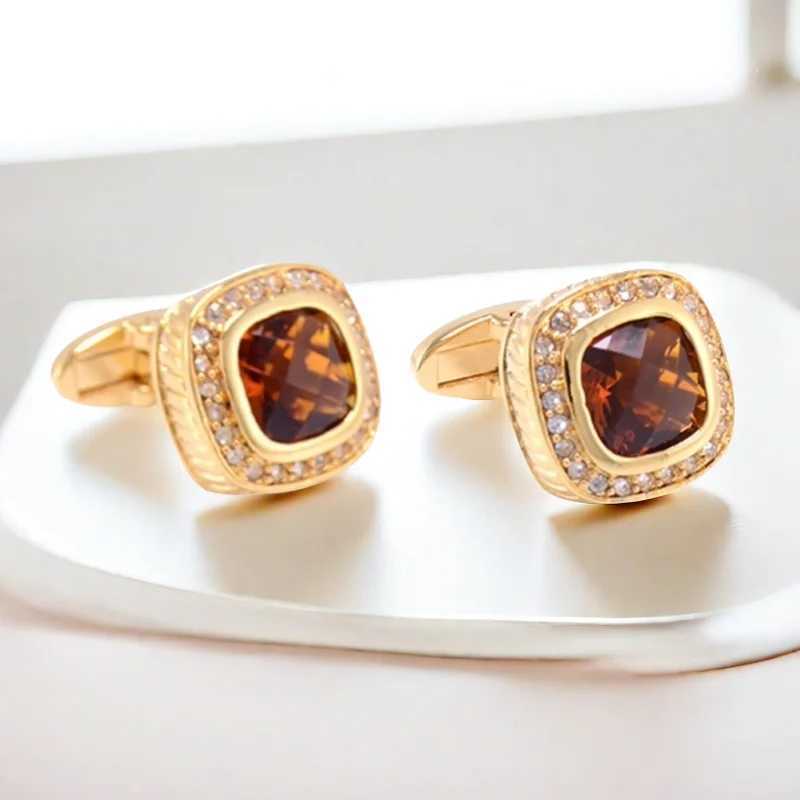 Fashionable classic crystal cufflinks square copper gemstone brand shirt cufflinks high-quality and durable mens wedding jewelryT250412