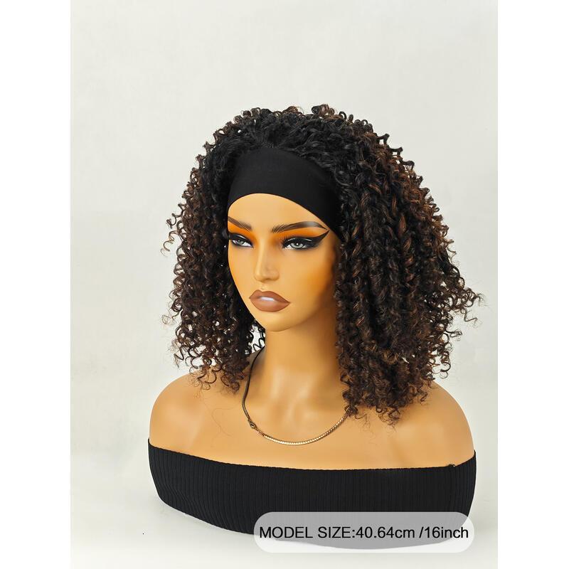 Especially Yours Wig Shoulder-Length Layers Natural Spiral Curls with Full, Bouncy Volume, Comfy Stretch Band/Runway Shades of Black Headband Kinky Cu
