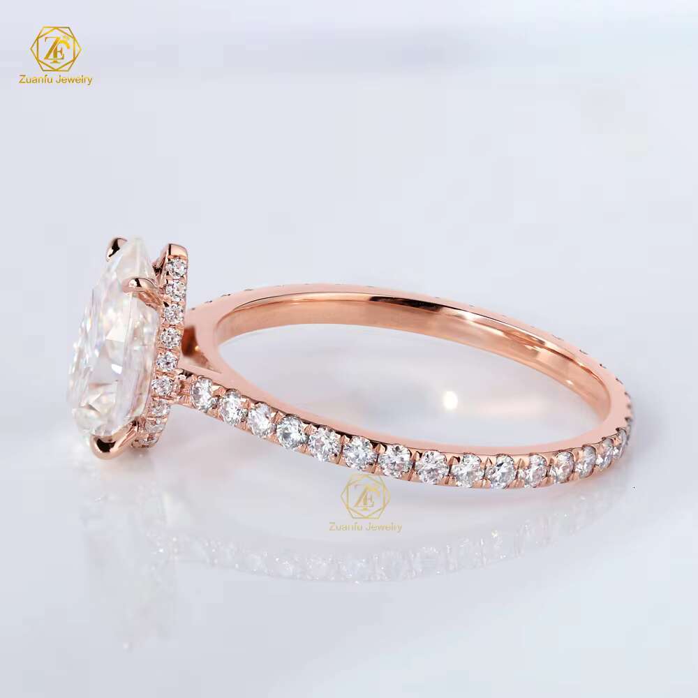 Customizable 7x10MM Pear Moissanite Ring 18K Solid Gold Wedding Engagement Fine Jewelry Moissanite Diamonds Rose Gold Explosion