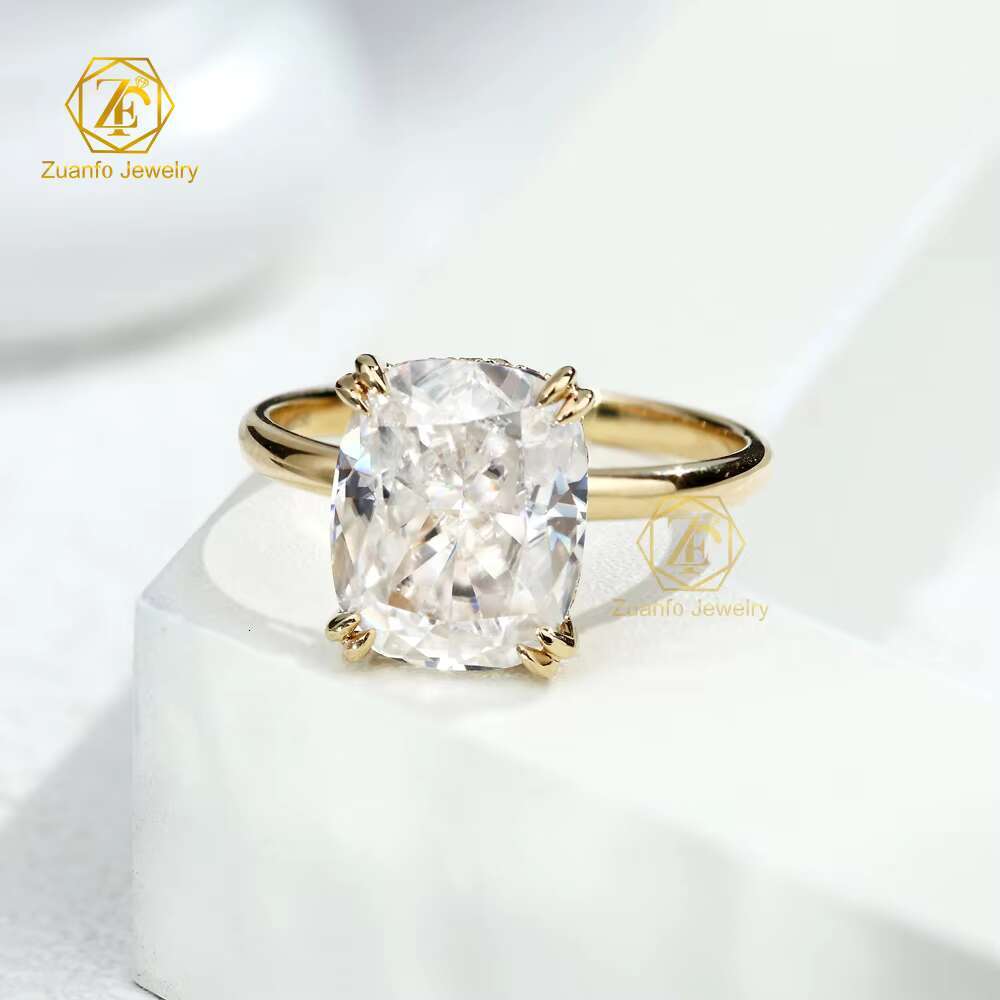 Custom 5CT VVS Moissanite Solitaire Engagement Wedding Ring Long Cushion with 18K Gold Jewelry for Women