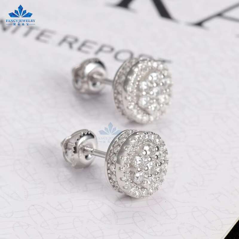 Jewelry Dropshipping Supplier 2025 Fashion Gold Plated 925 Sterling Silver VVS Moissanite Diamond Halo Diamond Earrings Men