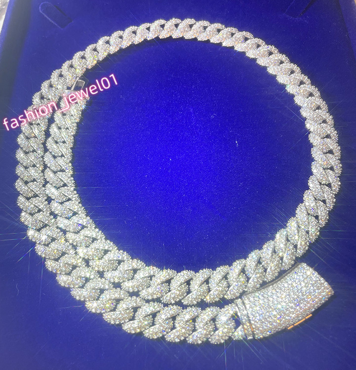 Top Fashion S925 Sterling Silver Hip-Hop Jewelry Gold Plated 6-13mm Full Iced Out Moissanite Cuban Chain Necklace for Wholesale