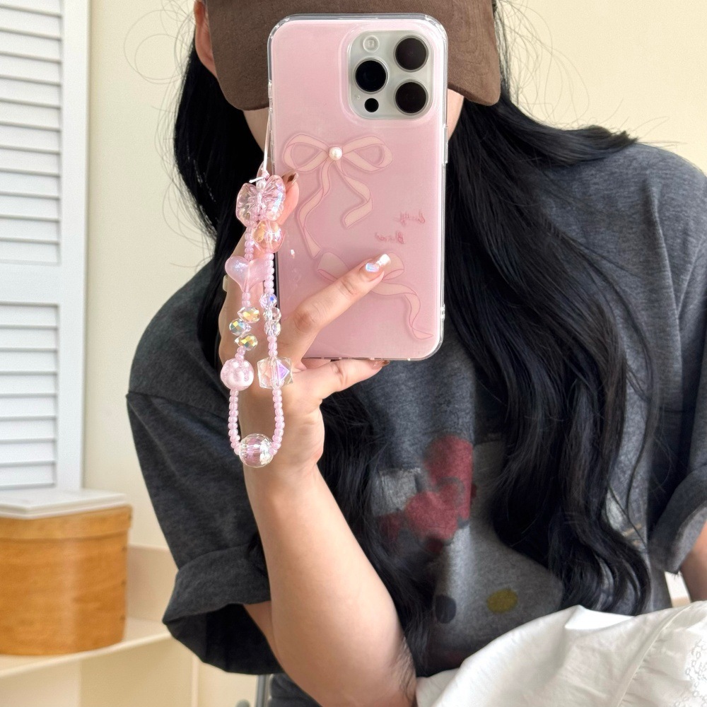Pink Pearl Bowknot Phone Case Compatible with iPhone 17/16 Pro Max Personalized Protective Cover iPhone 15/14