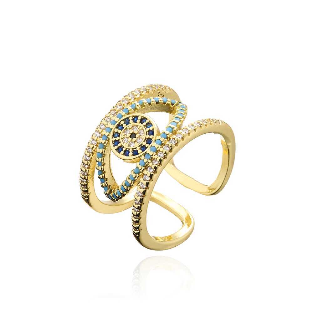 Mafisar Tren Hollowed out Trkiye Blue Cubic Zircon Evil Eye Ring Female Gold Plated Fashion Jewelry Girl Party GiftXJ250412