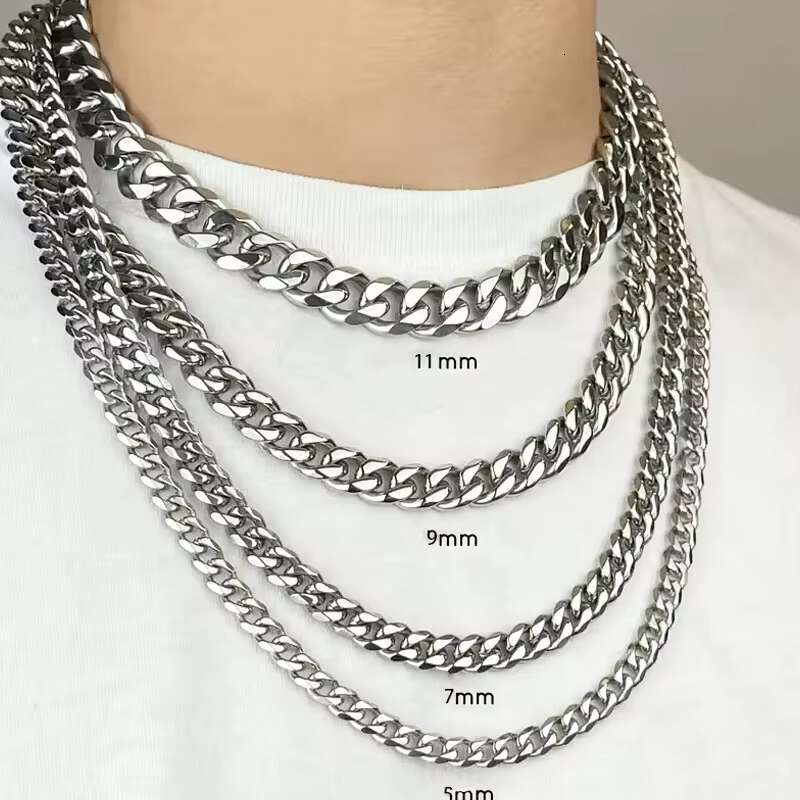 Hip hop stainless steel necklace thickness gold Cuban men's chain waterproof jewelry