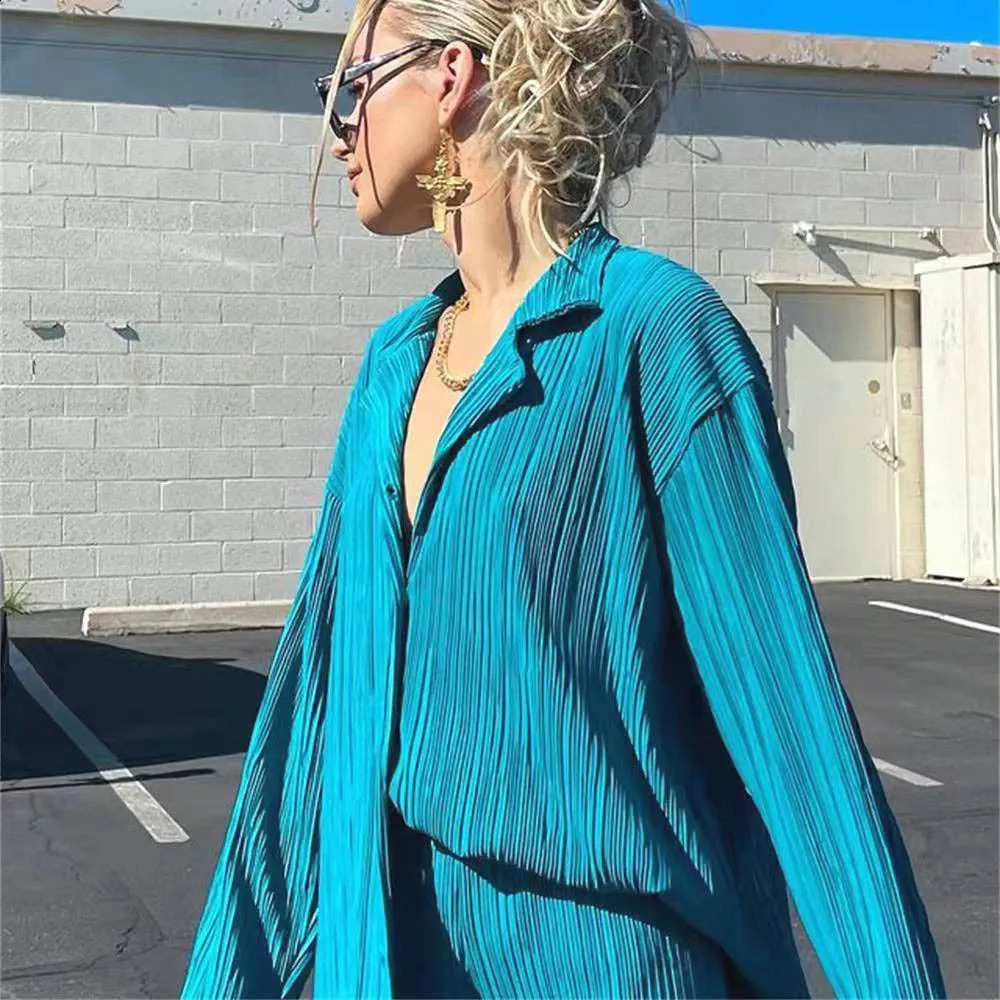 Womens Tracksuit Two Piece Sets Loose Long Sleeve Shirt Tops and Wide Leg Pants Elegant Suits Summer Casual Female Outfits 250411