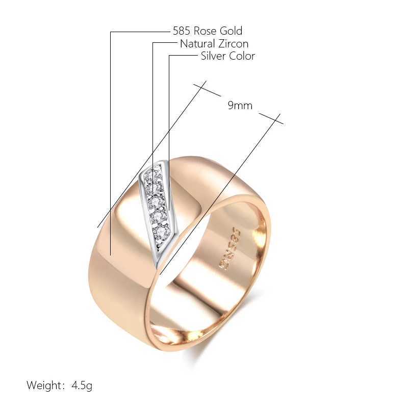 Kinel Luxury Natural Zircon 9mm Wide Womens Ring 585 Rose Gold Silver Mixed Design Daily Bridal Wedding JewelryXJ250412
