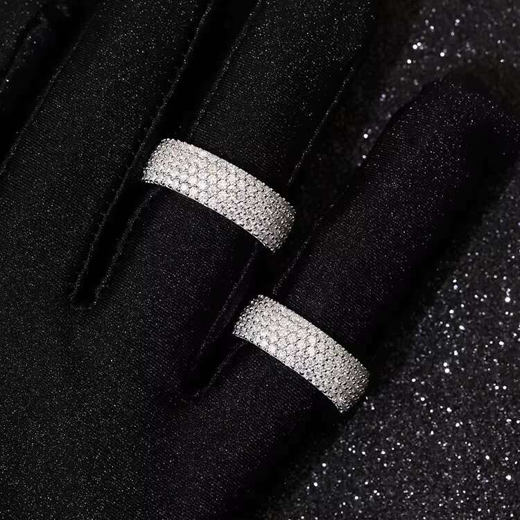 Fashion Full Iced Out Moissanite Ring 925 Sterling Silver Round Moissanite Hip Hop Cuban Ring for Men Women