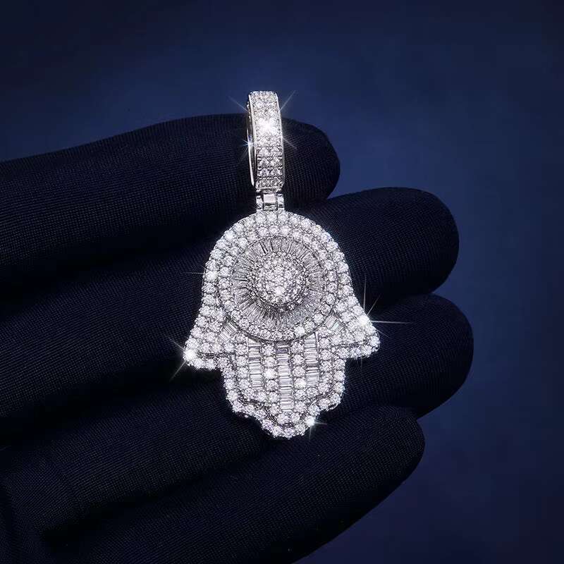 Hiphop Mossanite Pendant 925 Sterling Silver Iced Out Hamsa Charm VVS Custom Moissanite Pendant