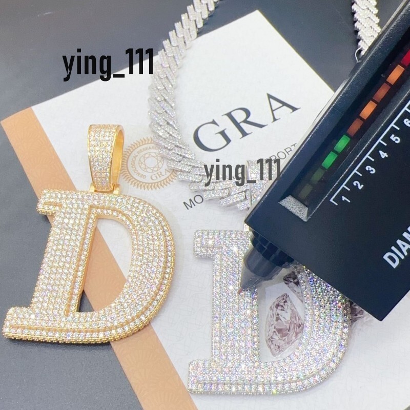 A-Z Passed Diamond Test 925 Sterling Silver Moissanite Letter Pendant Necklace for Men Women Nice Gift