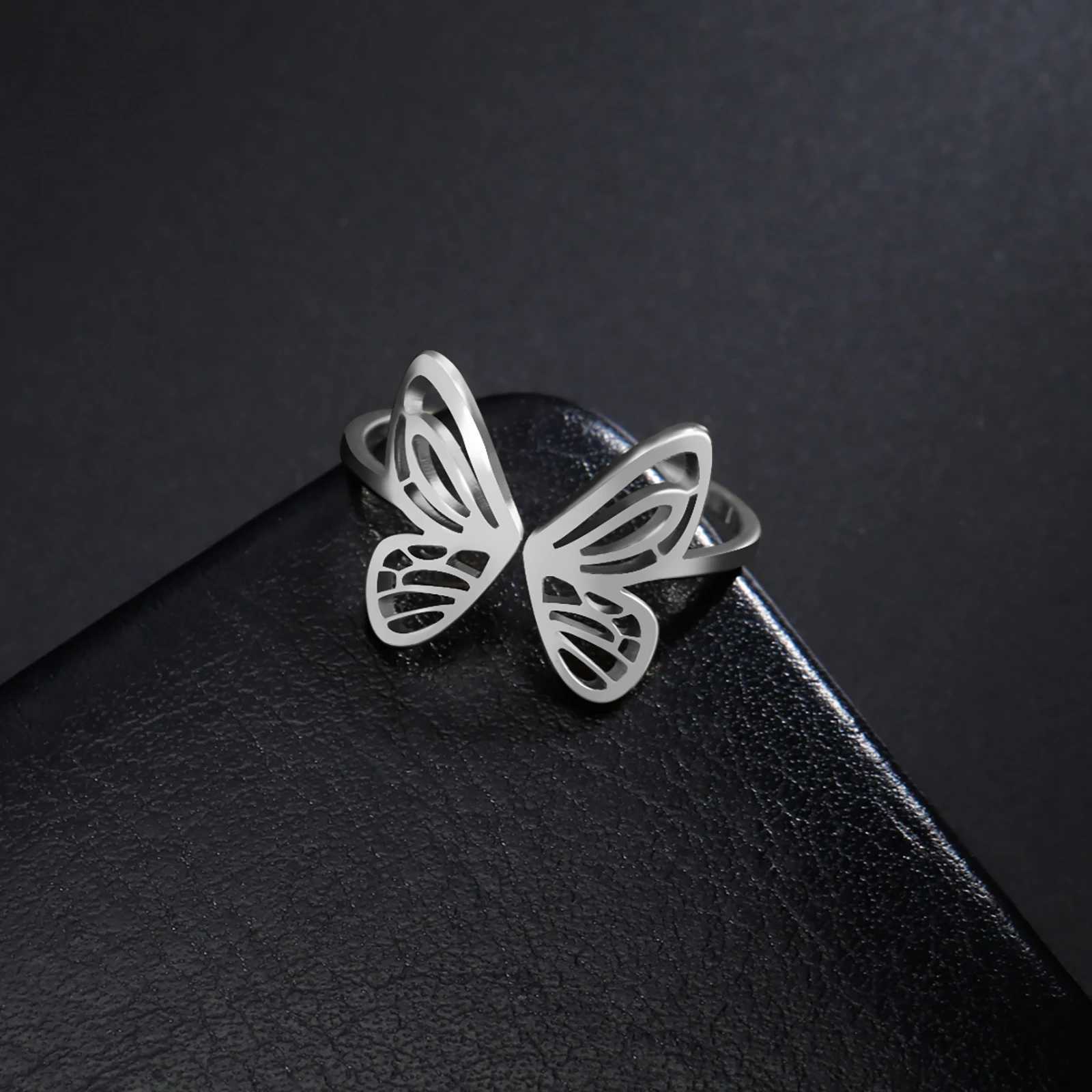 Skyrim Open Butterfly Ring Stainless Steel Gold Womens Fashion Finger Ring Kpop Fashion Wedding Jewelry Gift WholesaleXJ250412
