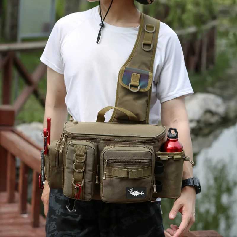 Fishing Bag Shoulder Multifunctional Fishing Waist Pack Lever 600D Nylon Multi Pocket Waterproof Outdoor Sports Riding Lure Bag Z250411