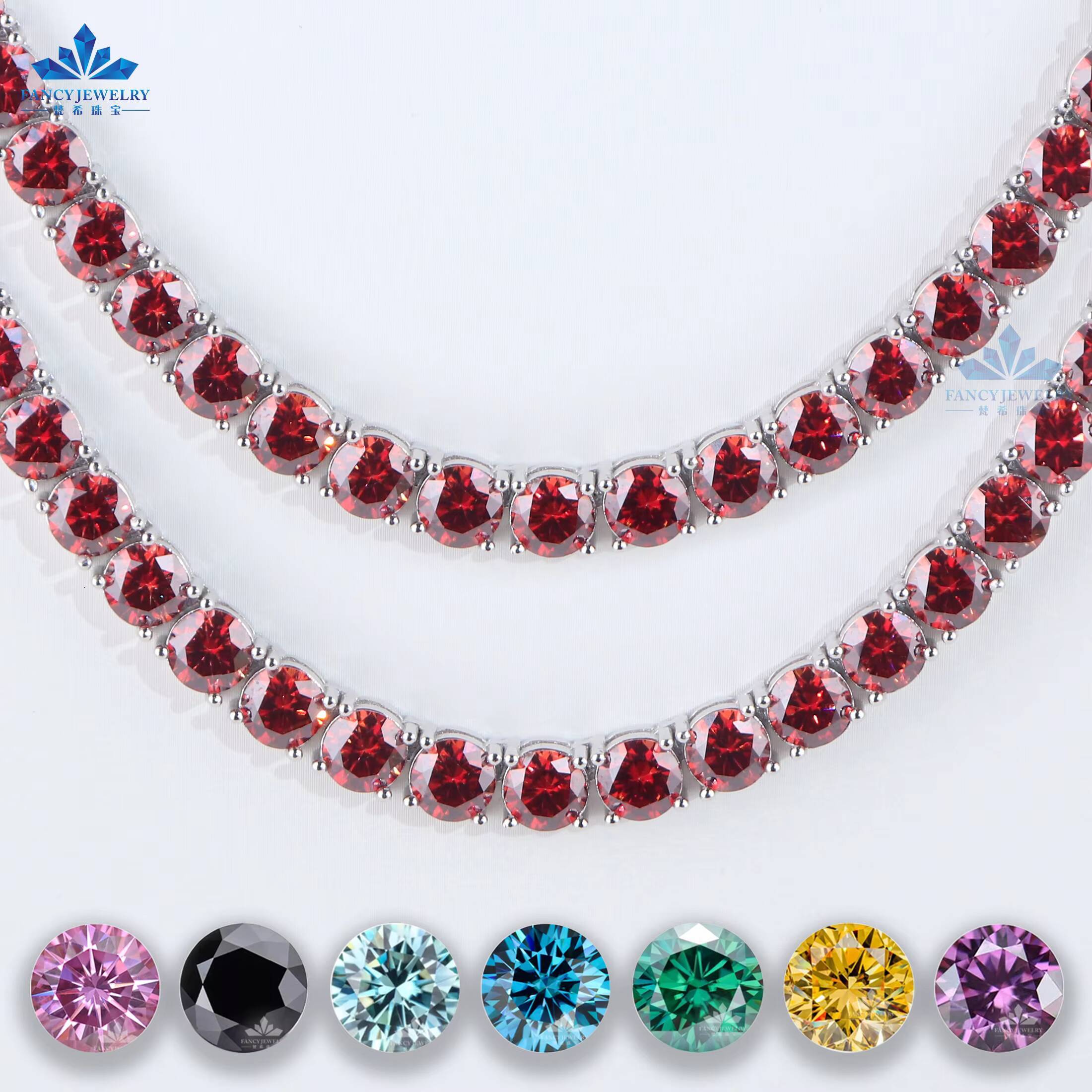 Wholesale Price High Quality 925 Sterling Silver Hip Hop Tennis Chain Red Moissanite 65MM Diamond Men Women