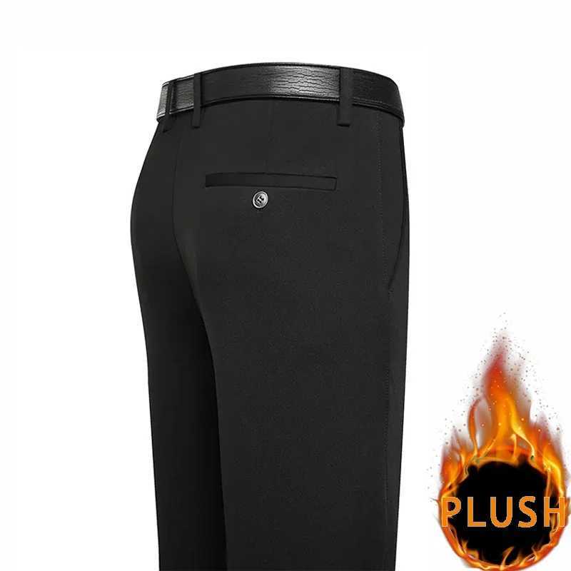 2024 Autumn Winter Mens Thick Warm Wool Pants Plush Intelligent Leisure Set Loose Straight Navy Blue Black Pants W250411