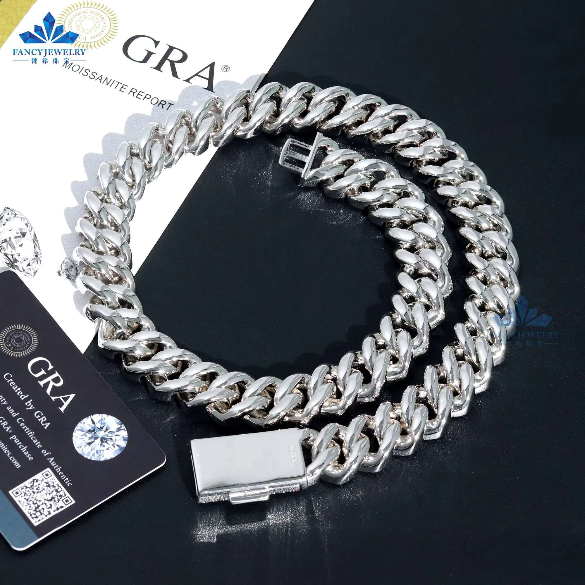 Pass Tester 18mm Width 3 Rows Miami Cuban Necklace 7-24 Inches D VVS Melee Round Moissanite Diamond 925S Hip Hop Link Chain