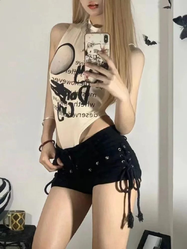 Shorts Women Skinny Creativity Lace-up Streetwear Daily Personality Students Holiday Fashion Sexy American Retro Leisure 250409
