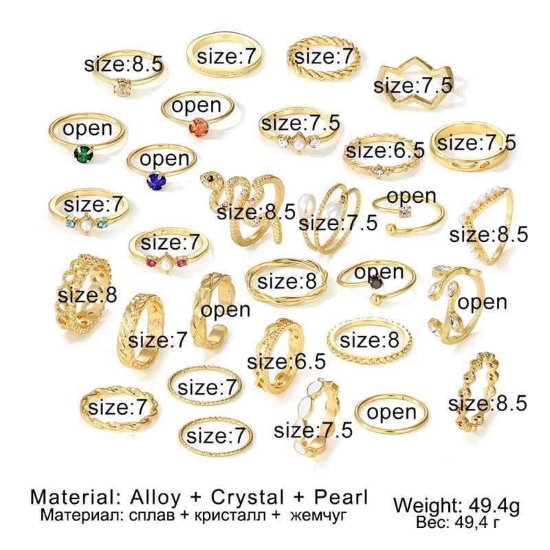 IFKM Bohemian Gold Ring Set Womens Retro Geometric Pearl Snake Finger Ring Womens Tren Jewelry Set 2023 GiftXJ250412